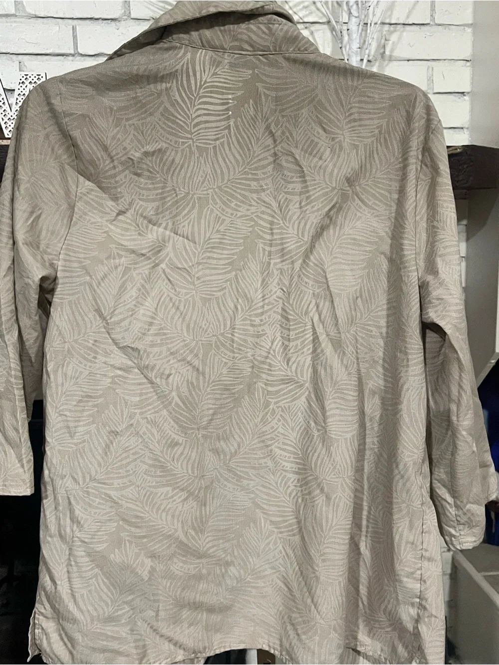 croft & barrow Beige Leaf-Print Casual Button-Down Shirt